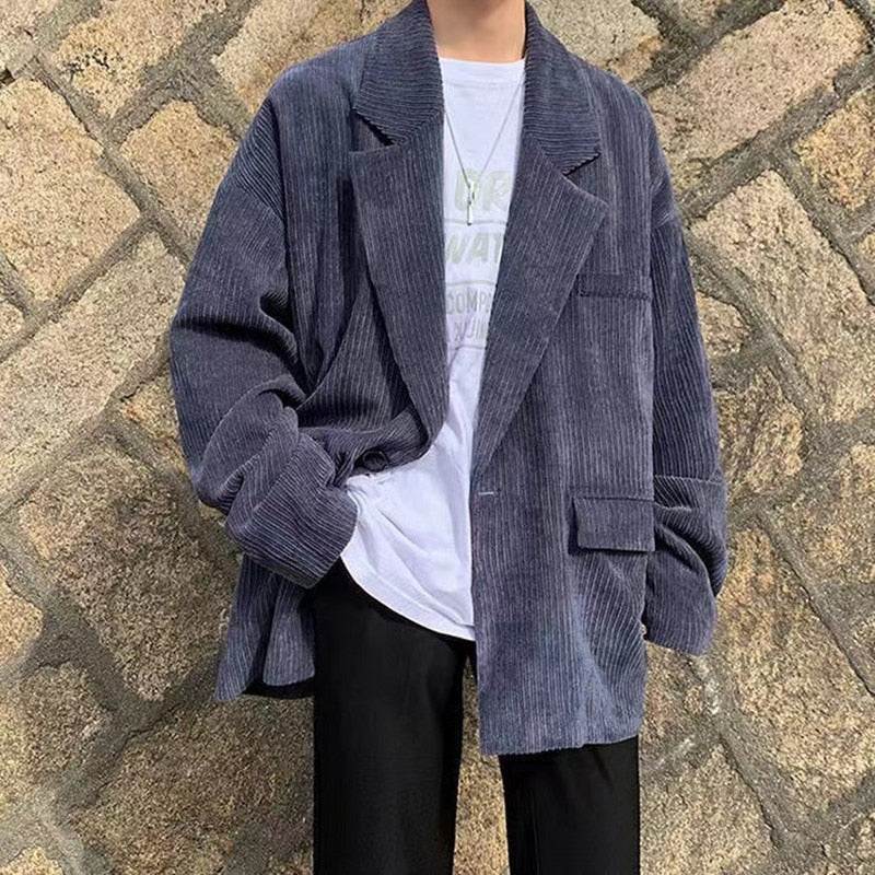 sanyamk Men's Fashion Corduroy Fabric Suit Jackets Leisure Korean Trend Coats Streetwear Loose 3 Color Western-style Clothes S-2XL