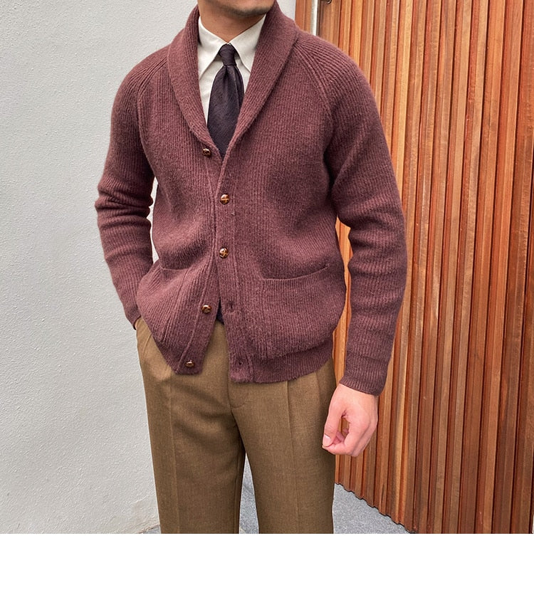 Bonsir Fall lapel Sweater Cardigan Men Knitting Pocket Sweaters Winter Warm Coat Men Single Breasted Top Cardigan Sexy Pleated Sweater