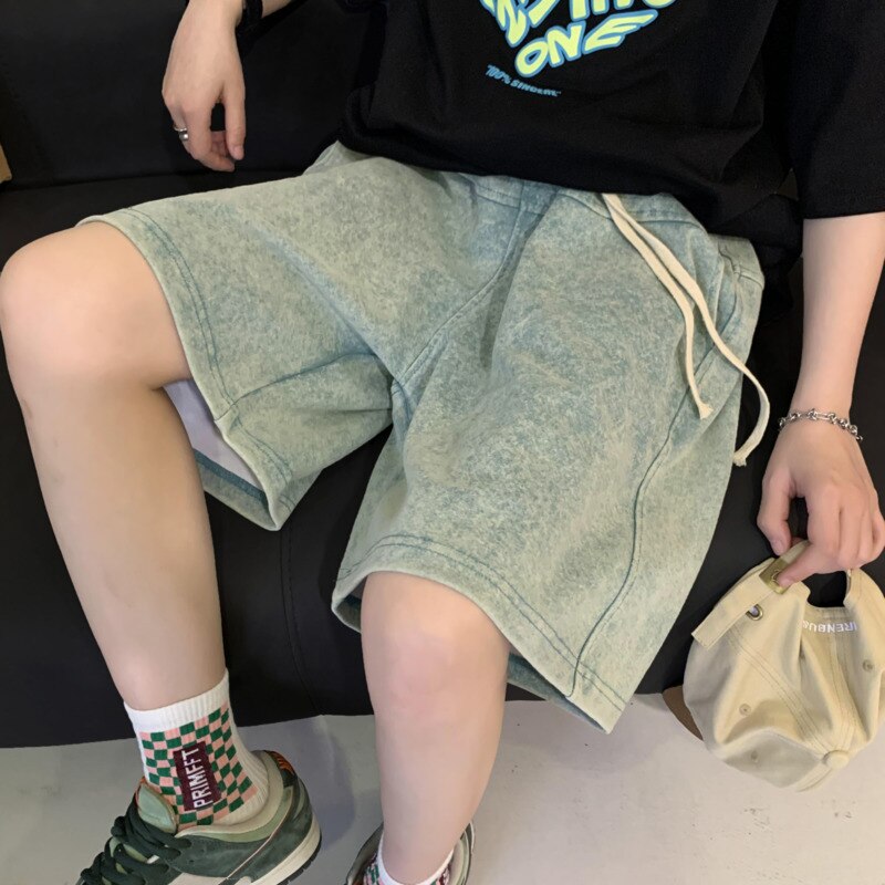 Bonsir Summer Cotton Shorts Men Fashion Casual Vintage Shorts Men Streetwear Hip-hop Loose Straight Shorts Mens Large Size M-5XL