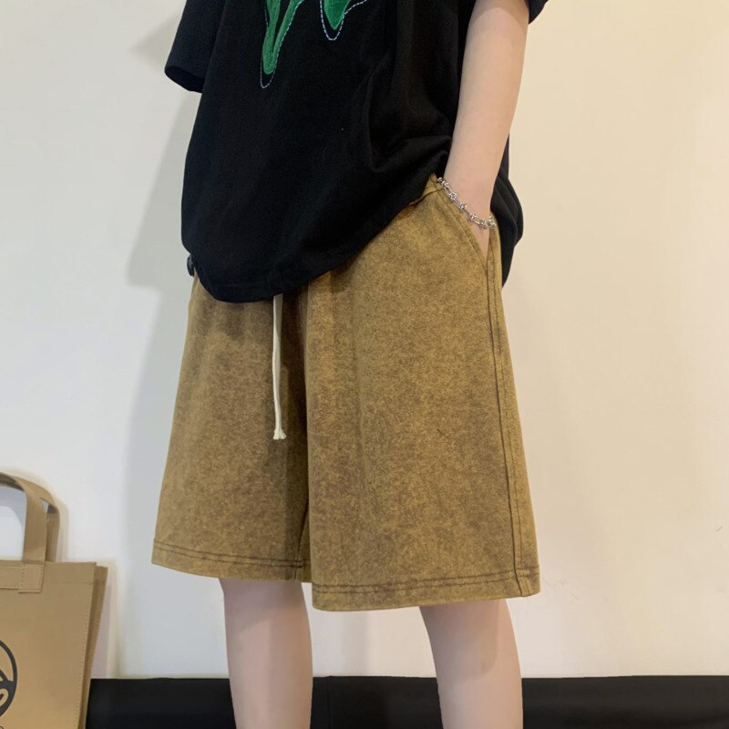 Bonsir Summer Cotton Shorts Men Fashion Casual Vintage Shorts Men Streetwear Hip-hop Loose Straight Shorts Mens Large Size M-5XL