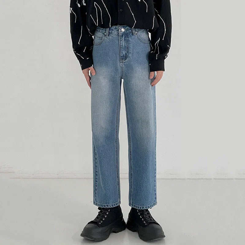 Bonsir - Winter Autumn Blue Jeans Men Loose Straight Tide Ins Ankle-length Denim Pants Handsome Male Straight Trousers Korean 2D0225