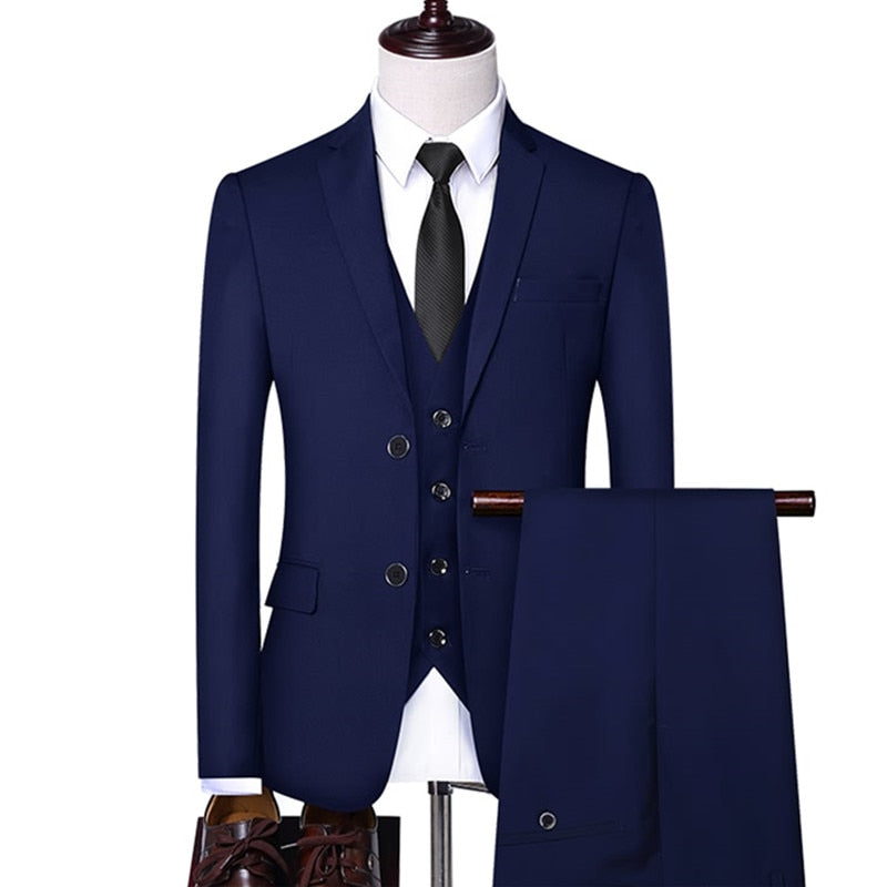 sanyamk Formal Business Wedding 3 Pieces Suit Set / Male Blazers Jacket Pants Vest Trousers Dress Waistcoat