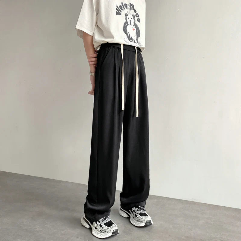 sanyamk - Khaki Black Suit Pants Men Fashion Social Mens Dress Pants Korean Loose Wide Leg Pants Mens Straight Casual Trousers M-2XL
