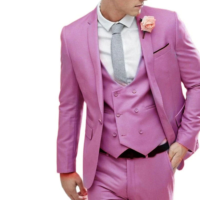 sanyamk Men Suit 3 Pieces Business Leisure Flat Collar Single Row Two Button Groom Best Man Wedding Banquet Tuxedo Jacket Vest Pants
