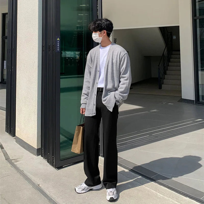 sanyamk Black Gray Suit Pants Men Fashionable Social Mens Dress Pants Korean Loose Casual Straight Trousers Mens Office Formal Pants