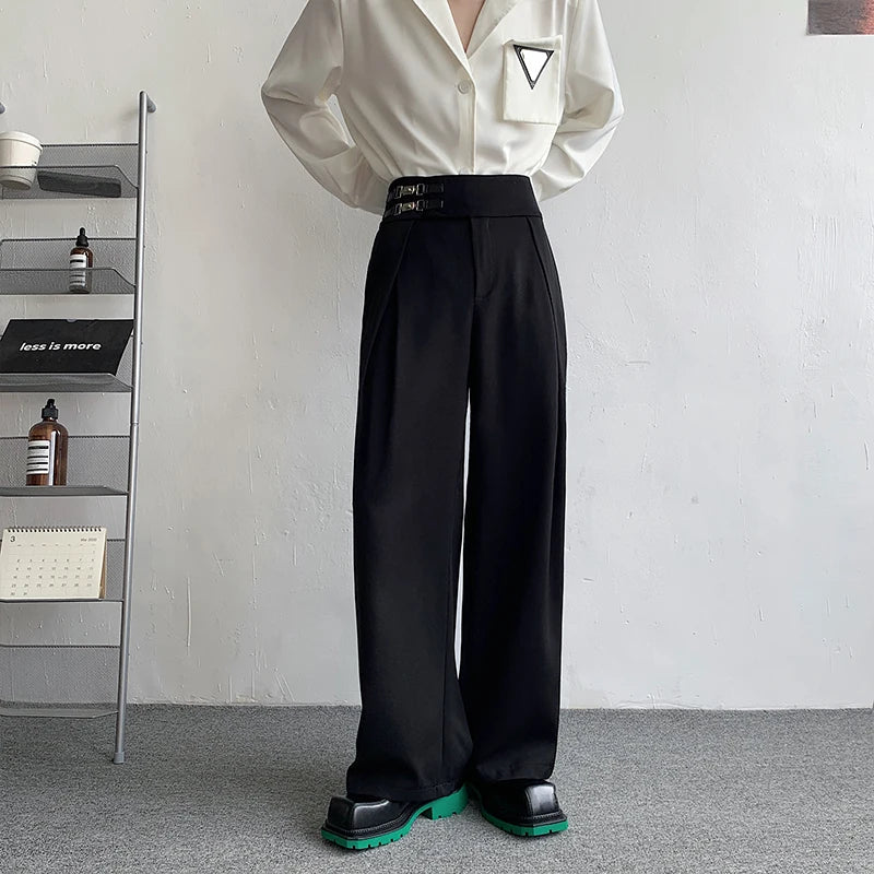 sanyamk Black Suit Pants Men Oversized Fashion Social Mens Dress Pants Korean Loose Straight Wide Leg Pants Mens Office Formal Trousers