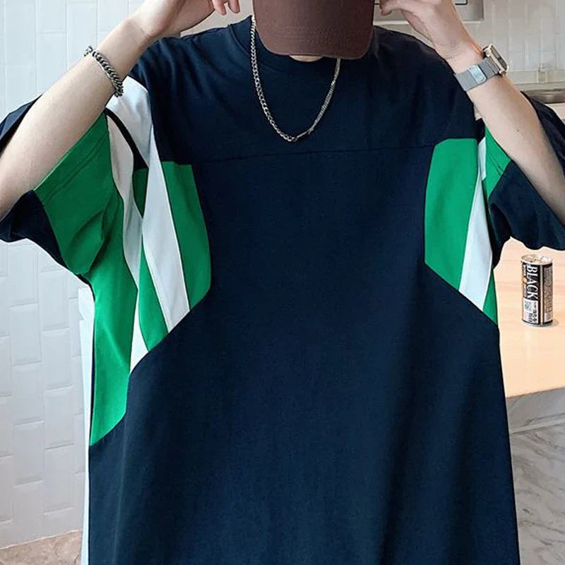 Bonsir Men Clothing Summer Trendy Streetwear Oversized Contrast Color Short Sleeve T-shirt Youth Korean Casual O Neck Hip Hop Y2K Tops