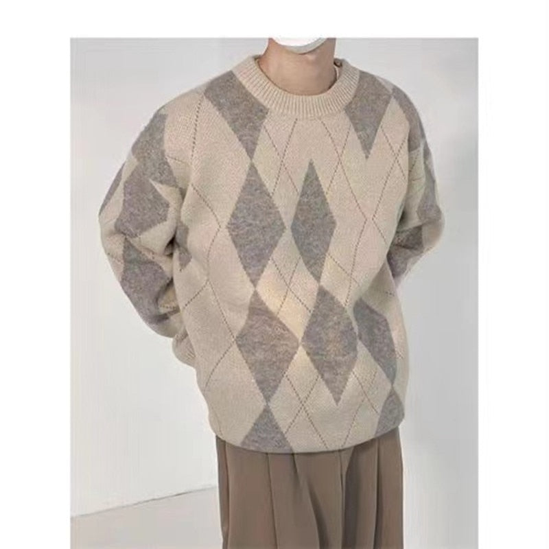 Bonsir Men's Loose Couple Clothes Wool Sweater Streetwear Hip-hop Retro Long Sleeve Knitting High-quality Apricot Color Coats