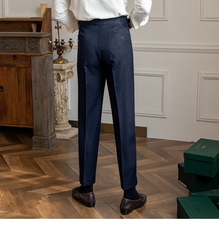 sanyamk High Waist Business Dress Pants Men Ankle Length Office Social Slim Fit Suit Pant Classic Streetwear Trousers Pantalones Hombre