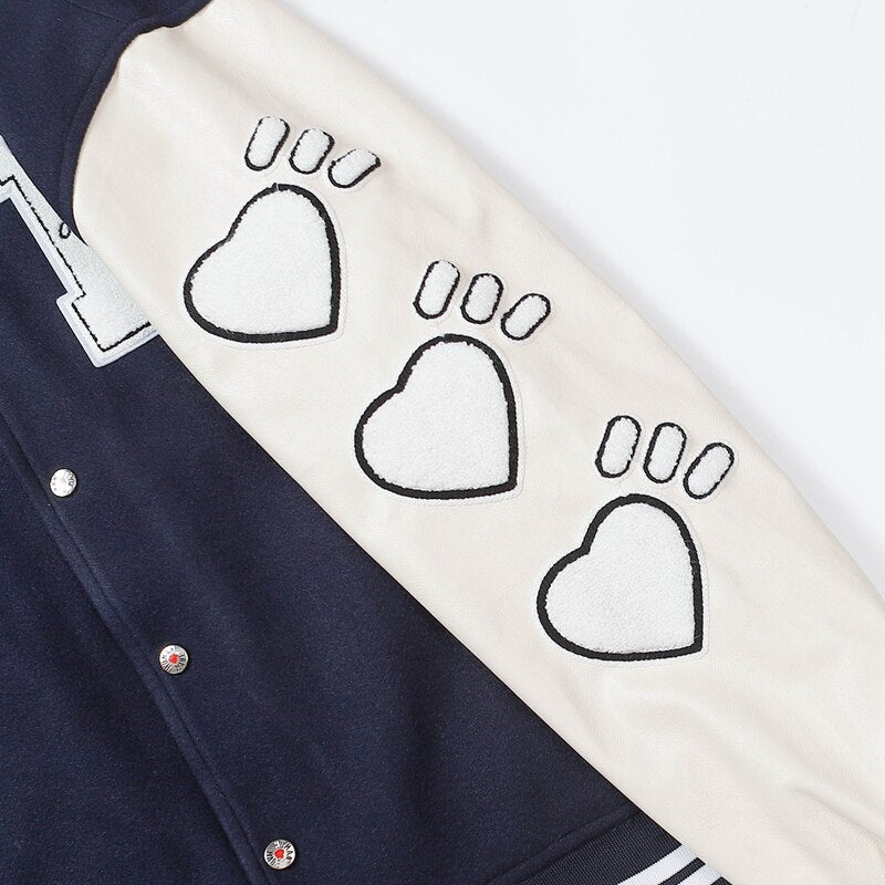 Bonsir Flocking Letter Embroidery Patchwork Human Made Wool Coat for Male and Female Retro Leather Sleeve Oversized Autumn Jackets