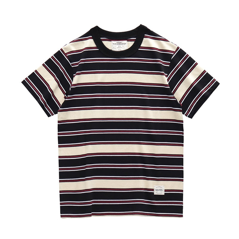 Bonsir Summer Stripe T-Shirt Men And Women Classic Streetwear Fashion Ins Trend Vintage O-Neck Cotton Youth Couple Short-Sleeved Tops