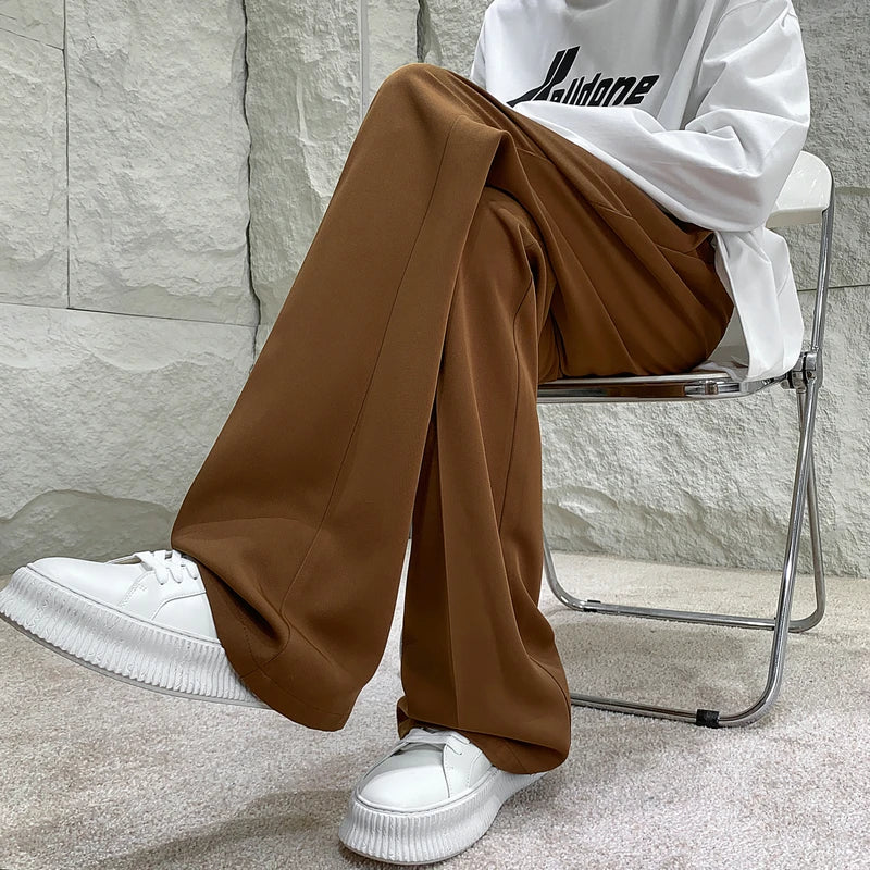 sanyamk Solid Color Suit Pants Men Fashion Society Mens Dress Pants Korean Loose Straight Flared Pants Mens Office Formal Trousers M-2XL