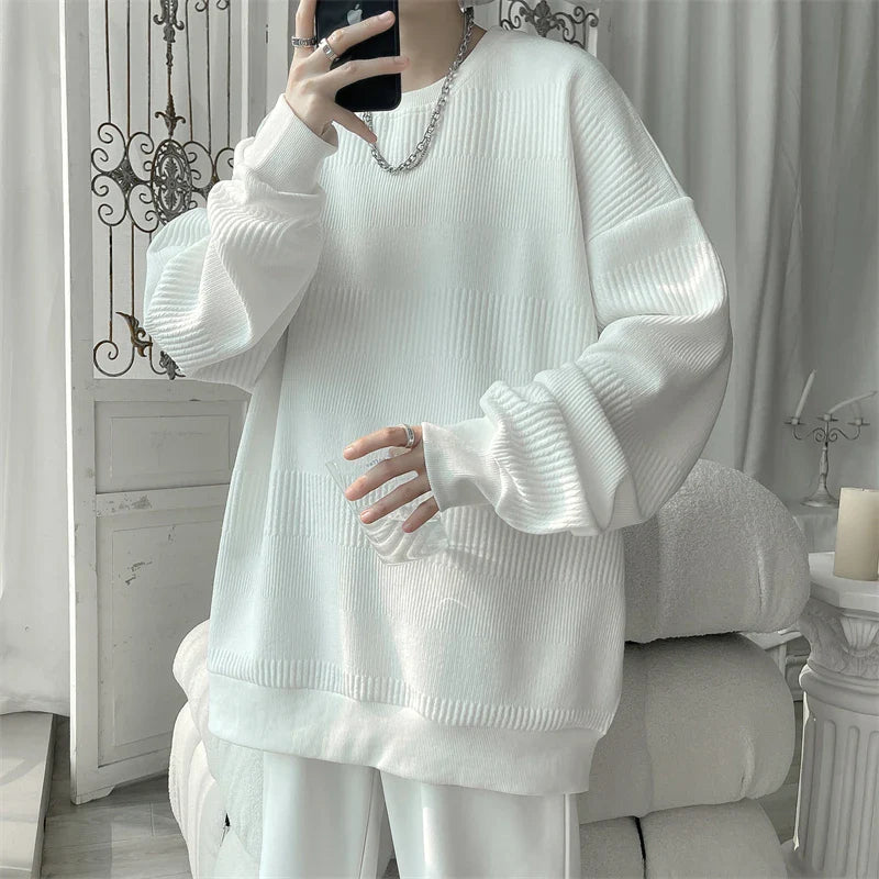 Bonsir 2024 Hoodies Jacquard Sweatshirt Mens White Pullover Streetwear Casual Fashion Clothes Mens Oversized Korean Harajuku T Shirt