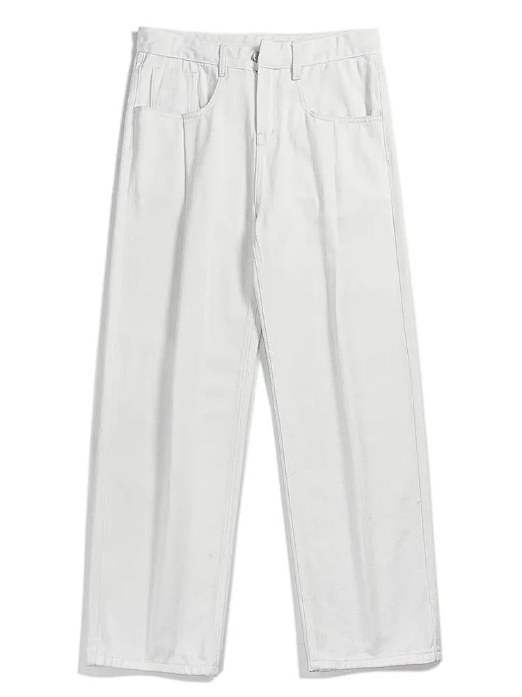 Bonsir Solid Color Baggy Jeans for Men, Wide Leg Loose Denim Trousers Y2k Fashion Casual High Street Style Pants Wearable Four Seasons