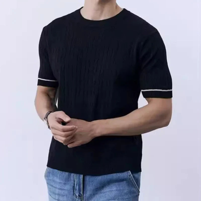 sanyamk - Summer Casual Knitting T-shirts Men Slim Short Sleeve Crew Neck Knitted Tops New Fashion Mens Knitwear Trendy T Shirt Streetwear