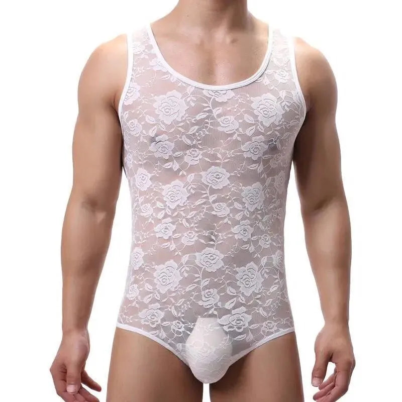 sanyamk Comfortable Men's Homewear Summer New Lace Sleeveless Bottoming Shirt Men's Fashion Sheer Thin Style Undershirt