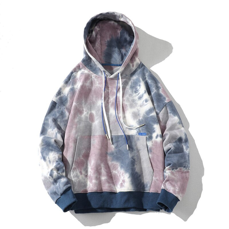 Bonsir New Tie-dye Printed Hooded Hoodies Men Quality Loose Casual Sweatshirts Jogger Drawstring Pullovers Spring Autumn Winter
