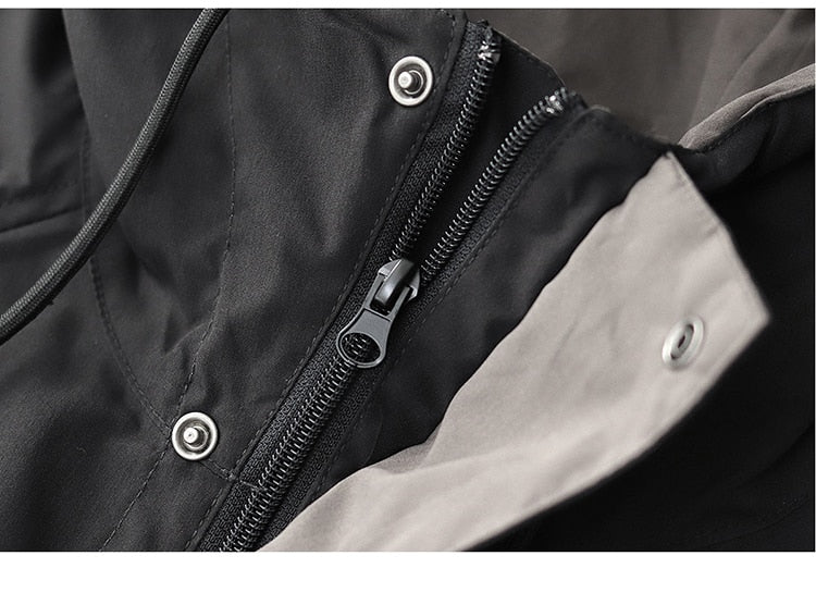 Bonsir Autumn Trekking Hooded Work Jacket Men's Windproof New Loose Half Zipper Stormsuit Outdoor Camping Hiking Riding Coat Tooling