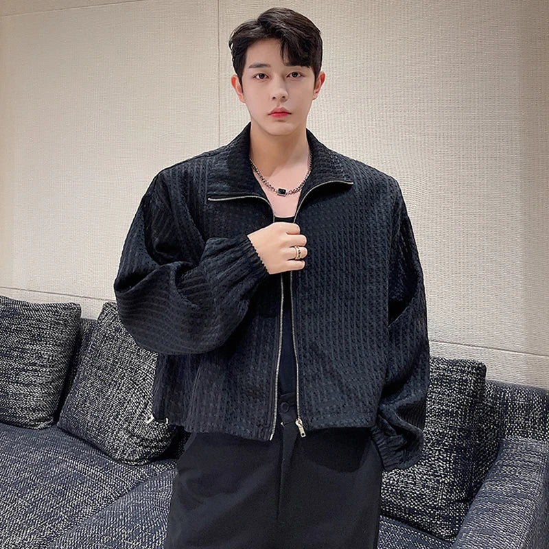 sanyamk Men's Hollow Out Design 2024 Elegant Casual Jackets Personality Thin Outerwear Short Coat Korean Fashion New Tops