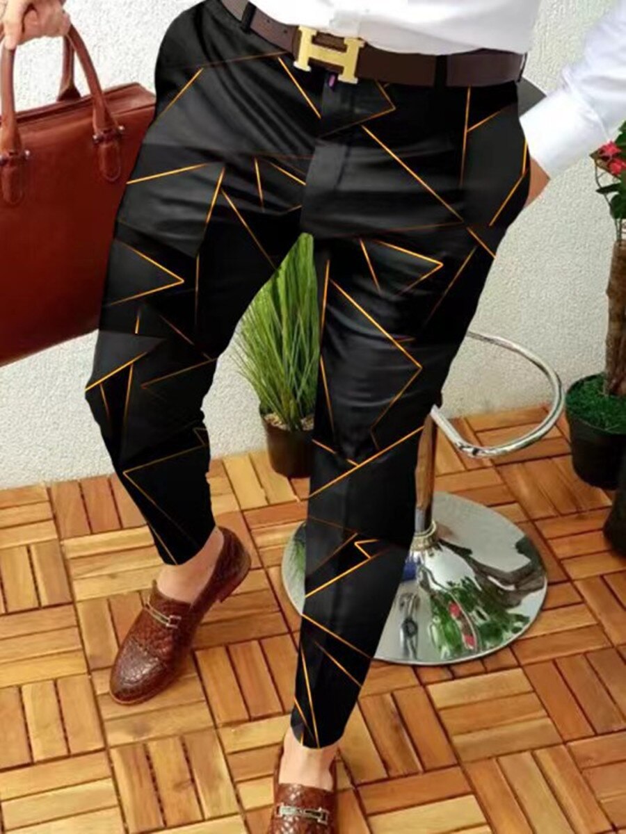 Bonsir Men Business Casual Trousers Retro Pattern Printed Straight Long Pants Spring Autumn Mens Jogging Pencil Pants Pantalones Hombre