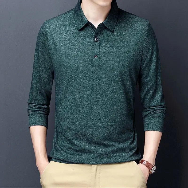 sanyamk Autumn Winter KPOP Fashion Style Harajuku Slim Fit Ropa Hombre Loose Casual All Match Undershirt Solid Button Lapel POLO Shirt