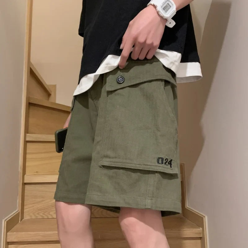 Bonsir American Vintage High Street Summer Men's Clothing Loose Casual Oversized Fashion Trend Straight Solid Color Cargo Shorts