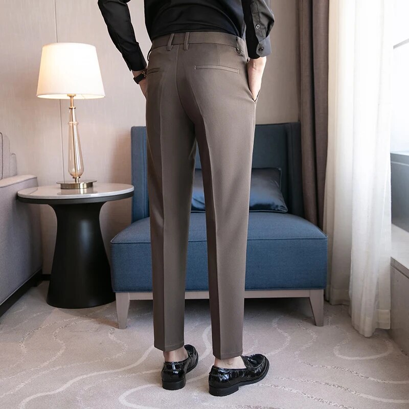 sanyamk Men Suit Pants High Quality Men Solid Color Slim Fit Dress Pants Slim Fit Office Business Men Trousers Plus Size 28-36