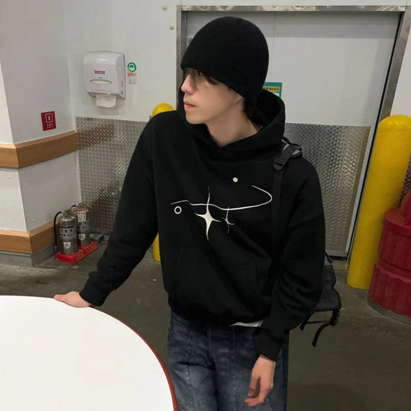 sanyamk - Korean Style Men's Hoodies Printing Hooded Casual Big Pockets Pullover Loose Male Sweatshirts New Autumn Trend 2024 9C6907