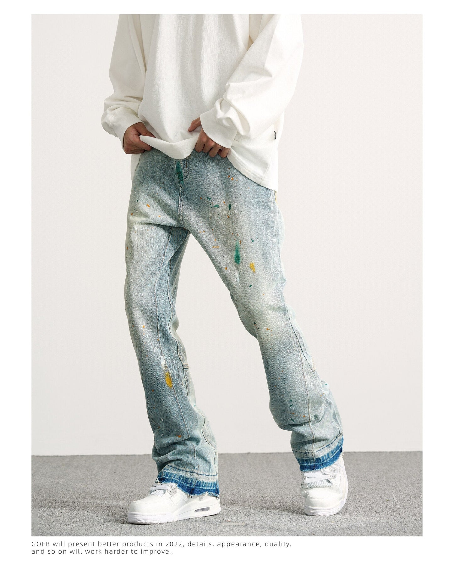 sanyamk High Street Wide Jeans Graffiti Micro Horn Jeans Vintage Hip Hop Denim Flared Pants Men Fashion Speckle Ink Wide Leg Washed Jean
