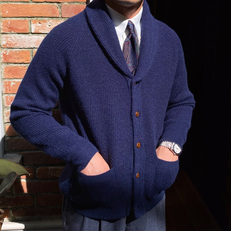 Bonsir Fall lapel Sweater Cardigan Men Knitting Pocket Sweaters Winter Warm Coat Men Single Breasted Top Cardigan Sexy Pleated Sweater