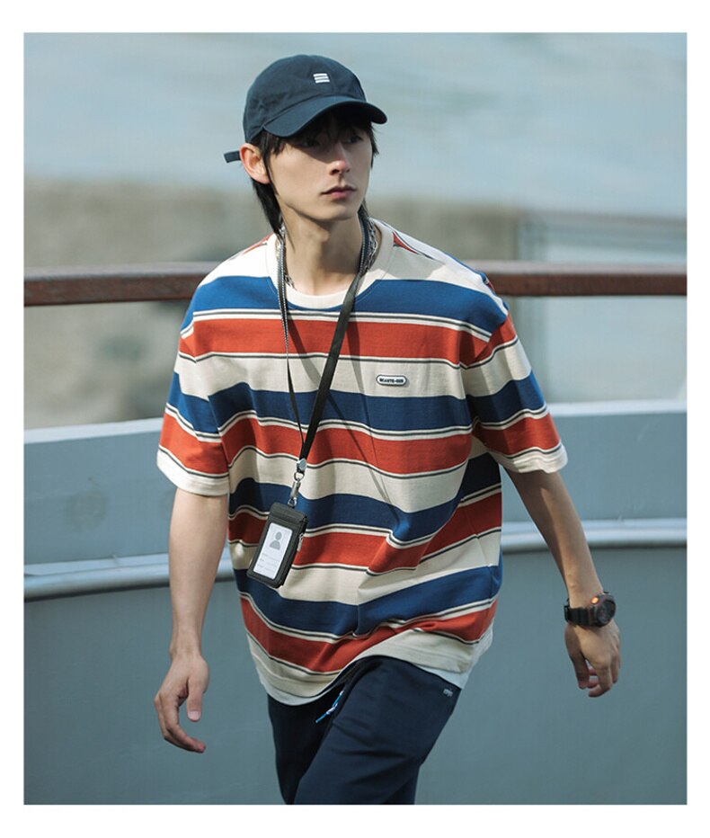 Bonsir Unisex Retro Striped t-Shirt hip hop Oversized Couple Aesthetic Harajuku Clothes Tee Punk Emo Top Urban Streetwear Y2k Top