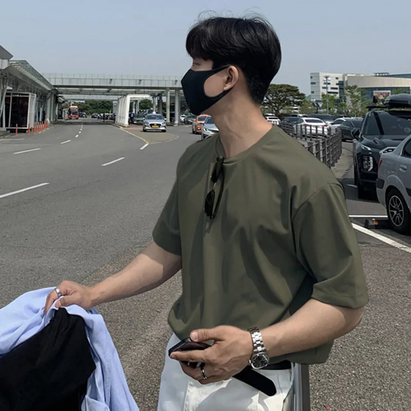 sanyamk - Summer Men's Casual T-shirts Round Neck Short Sleeve Male Tops Solid Color Pullover Clothing New Fashion 2024 9C6241
