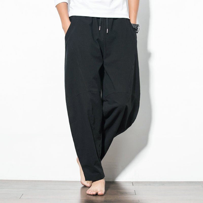 Bonsir Chinese Style Harem Pants Men Streetwear Casual Joggers Mens Pants Cotton Linen Sweatpants Ankle-length Men Trousers M-5XL