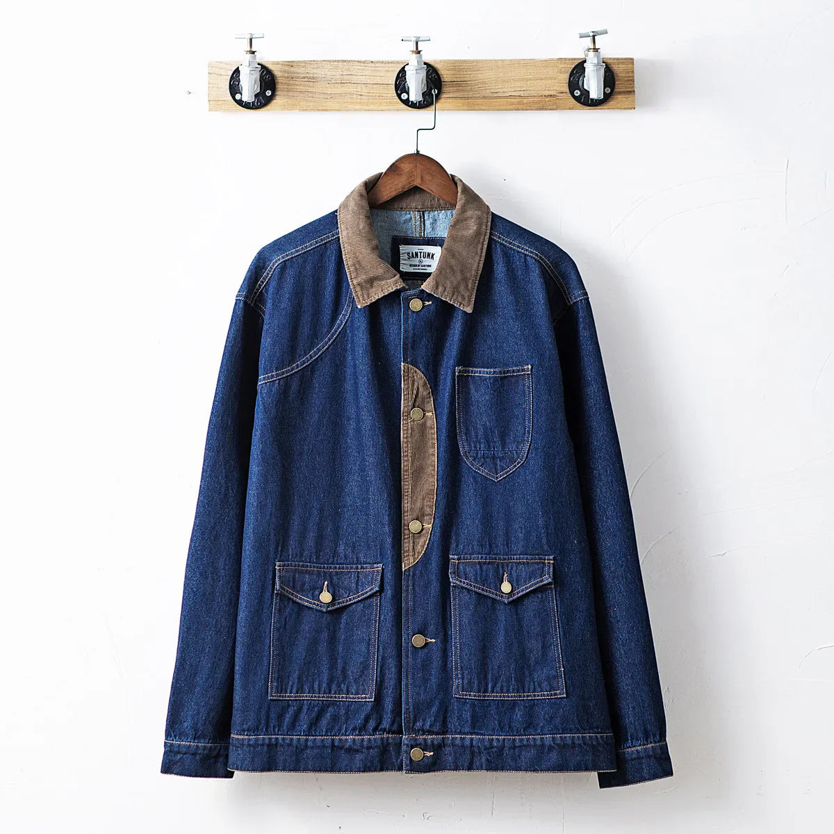 sanyamk Vintage Denim Jackets Men Retro Cargo Jacket Coats Outerwear Coat for Men Distressed Streetwear Japanese Patchwork