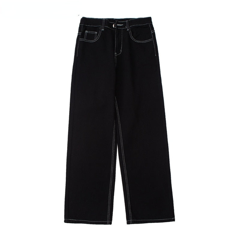 sanyamk y2k baggy men clothing Stitch Denim Pants Mens High Street Wide Leg Pants Streetwear Loose Jeans Casual Trousers Men