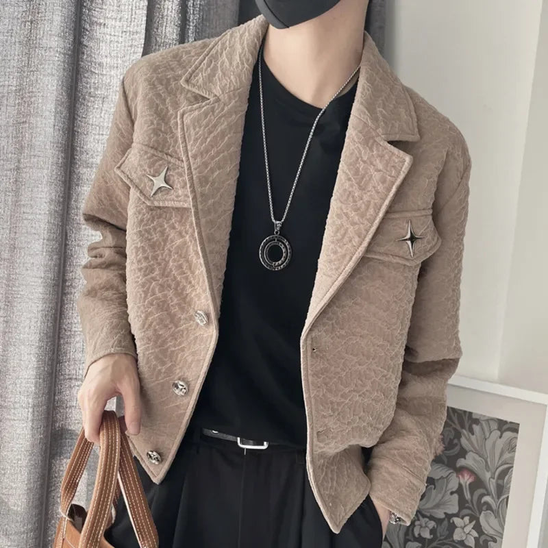 BONSIR - High Quality Spring Large Lapel Jacket Casual Jacquard Coat Business Men Jackets Costume Homme Vintage Jacket