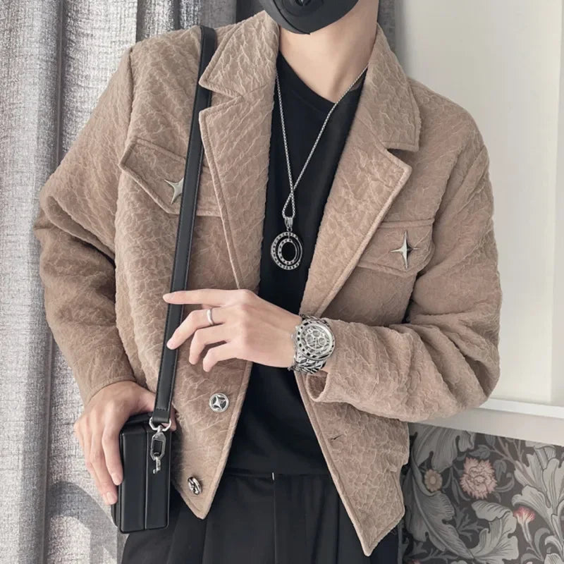 BONSIR - High Quality Spring Large Lapel Jacket Casual Jacquard Coat Business Men Jackets Costume Homme Vintage Jacket
