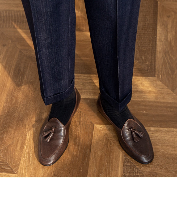 sanyamk High Waist Business Dress Pants Men Ankle Length Office Social Slim Fit Suit Pant Classic Streetwear Trousers Pantalones Hombre