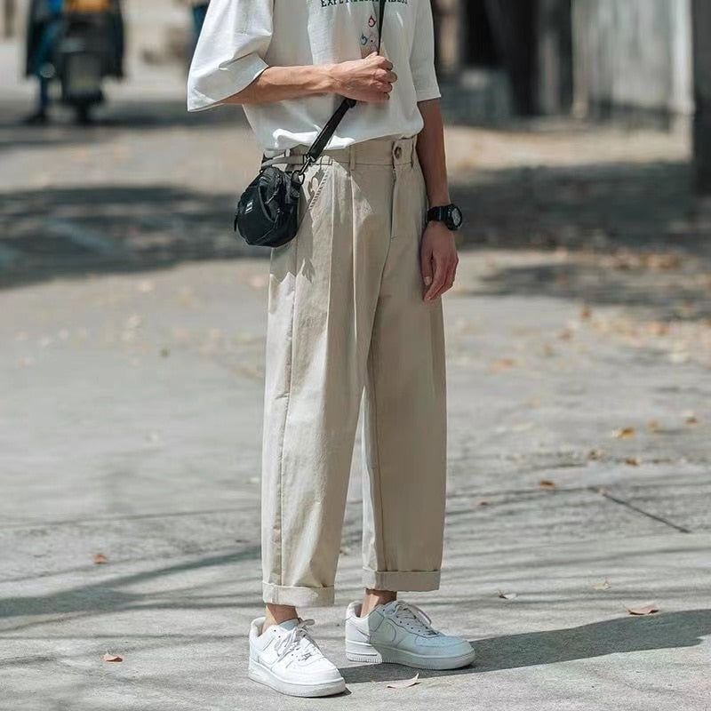 sanyamk Men's Fashion Trend Streetwear Trousers Korean Loose Student Cargo Casual Pants Green/black/khaki Color Suit Pants M-2XL