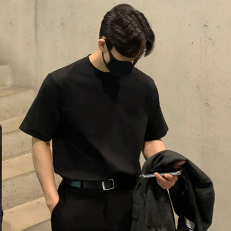 sanyamk - Summer Men's Casual T-shirts Round Neck Short Sleeve Male Tops Solid Color Pullover Clothing New Fashion 2024 9C6241