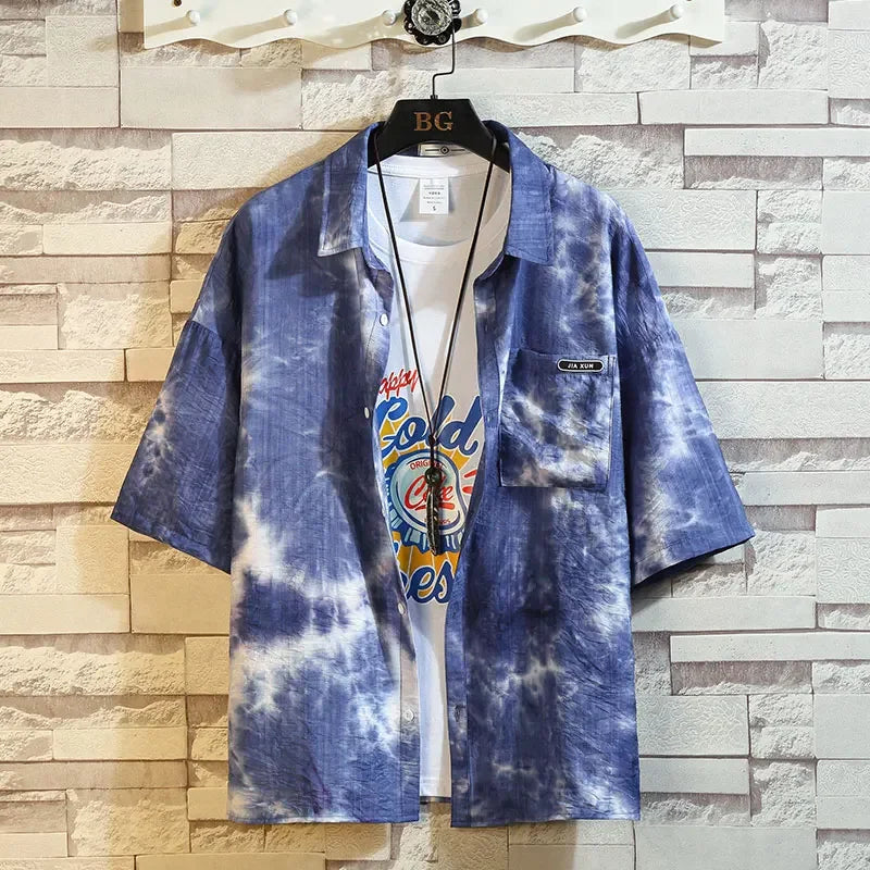 sanyamk - Summer Casual Mens Luxury Short Sleeve Loose Shirts Streetwear Trendy Style Vintage Male Blouses