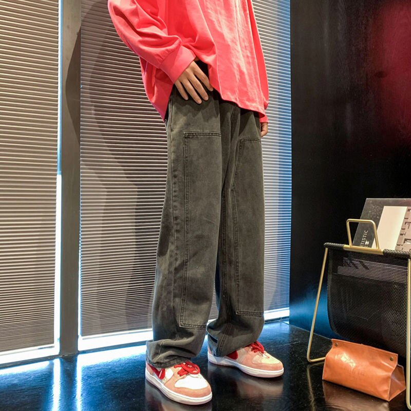 Bonsir High Street Letter Men's Denim Pants Straight Leg Fashion Jeans Hip Hop Male Brand Gothic Vintage Trousers