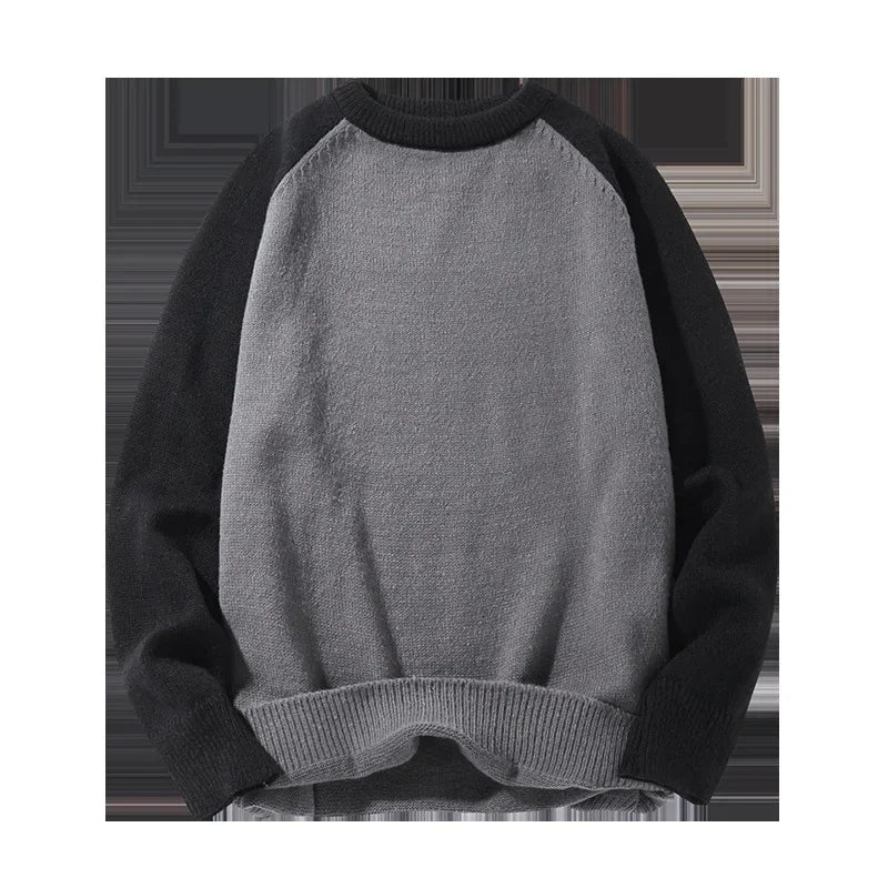 BONSIR - Crew Neck Sweater Men's Autumn and Winter Contrast Pullover Warm Bottom Shirt Casual Woolen Clothes Knitwear