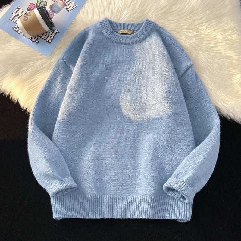 sanyamk Mens Solid Harajuku Warm Knitted Sweaters Pullover Men Vintage 15 Colors Winter Sweater Male Japanese Wool Sweater