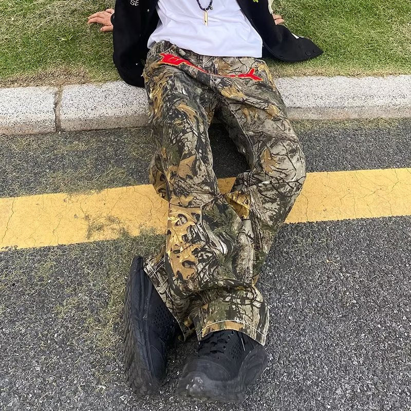 sanyamk New Fashion Towel Embroidery Camouflage Baggy Tracksuit Pants For Men Straight Sport Casual Long Trousers Pantalones Hombre