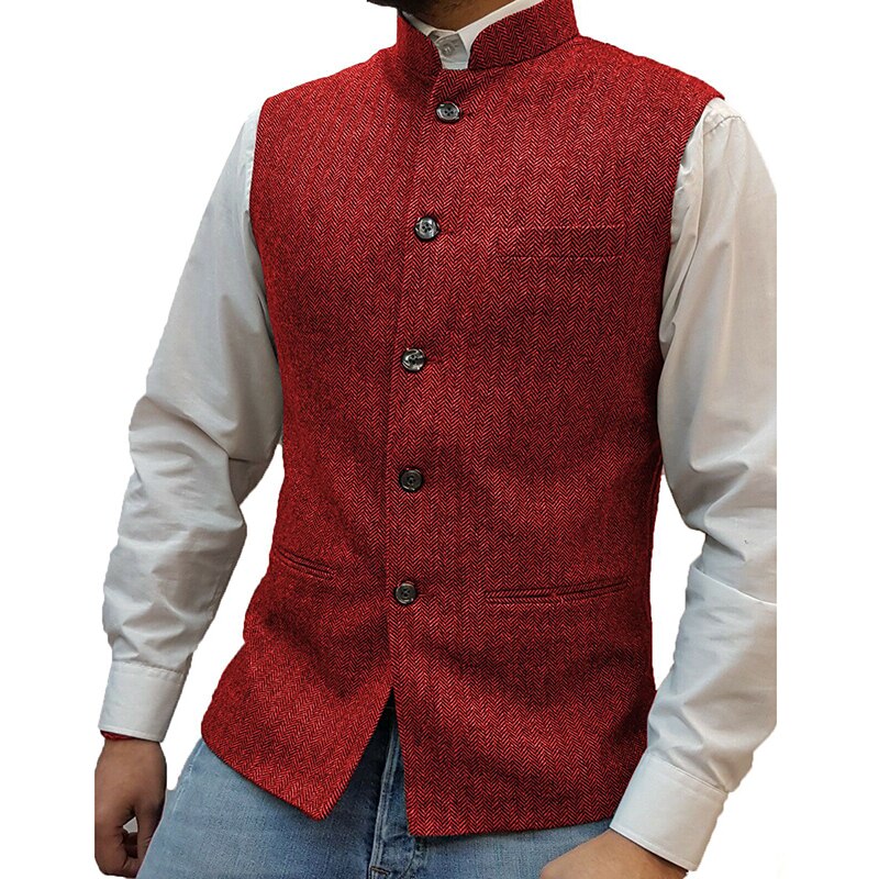 sanyamk Casual Sleeveless Single Breasted Vest Blazers Mens Vintage Solid Stand Collar Suit Cardigan Men Autumn Formal Fashion Outerwear