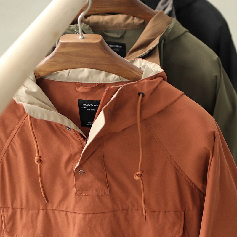 Bonsir Autumn Trekking Hooded Work Jacket Men's Windproof New Loose Half Zipper Stormsuit Outdoor Camping Hiking Riding Coat Tooling