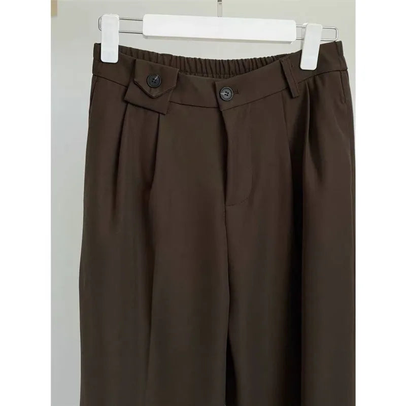 sanyamk Brown Suit Pants Men Fashion Social Mens Dress Pants Korean Loose Casual Straight Trousers Mens Office Formal Pants M-3XL