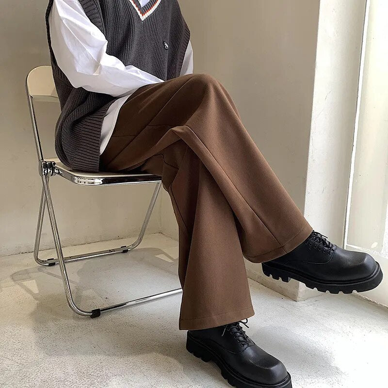 sanyamk Beige Coffee Black Woolen Suit Pants Men Fashion Social Mens Dress Pants Korean Loose Straight Pants Mens Formal Trousers M-5XL