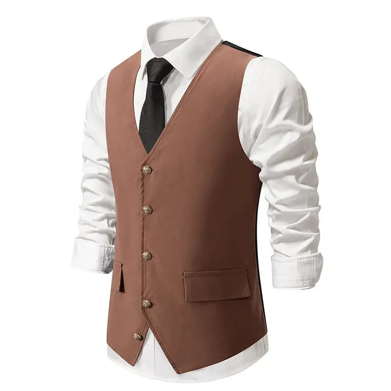 sanyamk - Men's Autumn and Winter New Suit Vest Solid Single Breasted Men's Vest